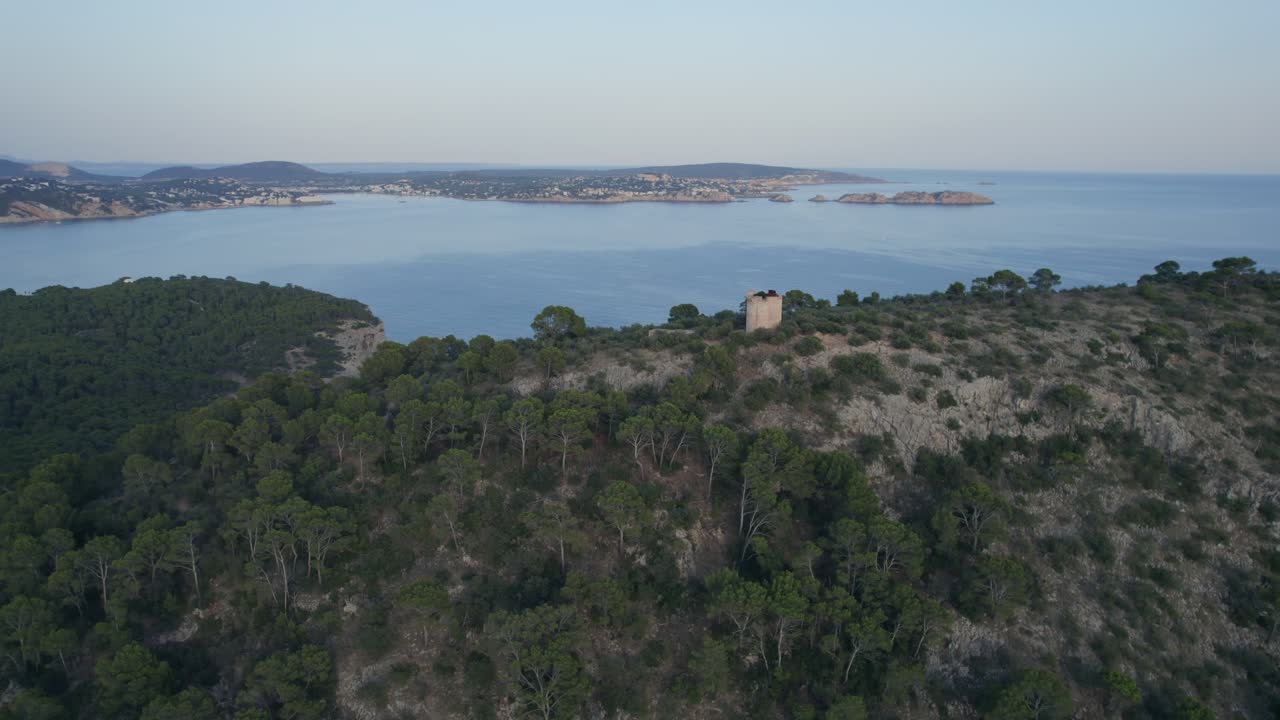 movimiento hacia adelante toma de avión no tripulado de la costa de mallorca, una gran isla mediterránea de calas, montañas, famosas ruinas arquitectónicas cítricos