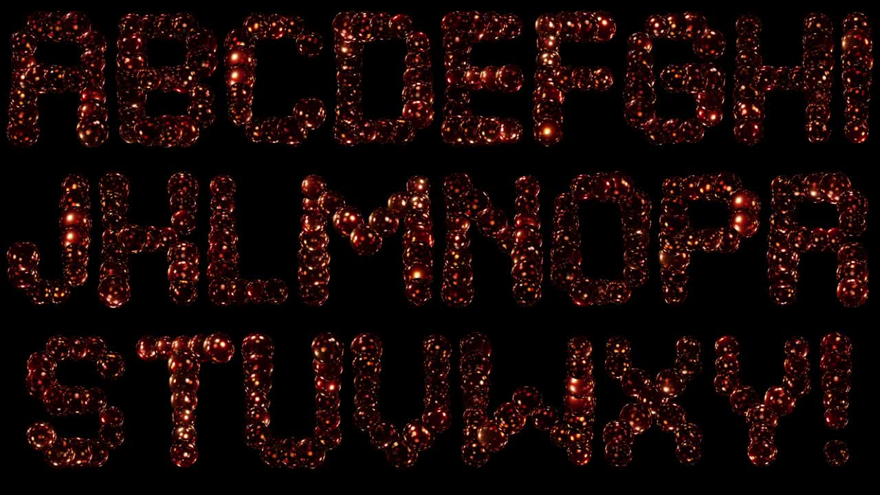 letras brillantes y iridescentes de partículas de oro. alfabeto animado. un conjunto para componer palabras y frases. canal alfa. bucle.