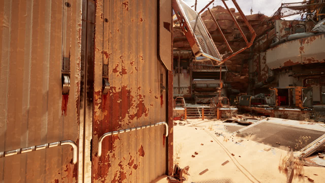 사막 에 있는 폐허 가 된 산업 건물