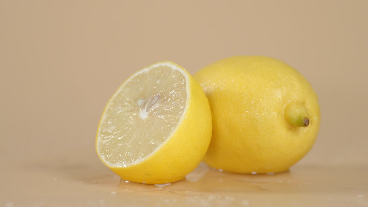 la mitad y el limón entero giran lentamente.