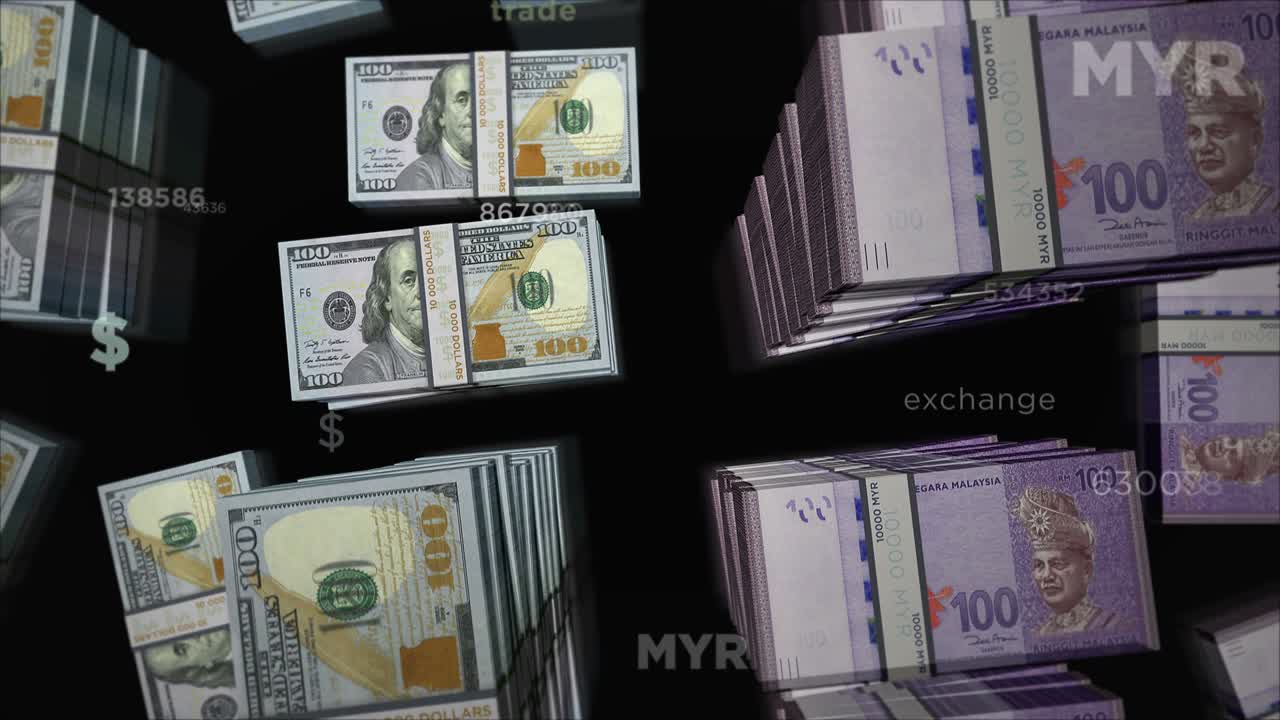 미국 달러와 말레이시아 링기트 화폐 교환 루프 애니메이션