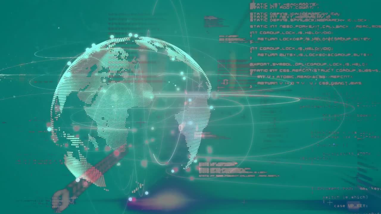 animación del globo con red de conexiones y procesamiento de datos