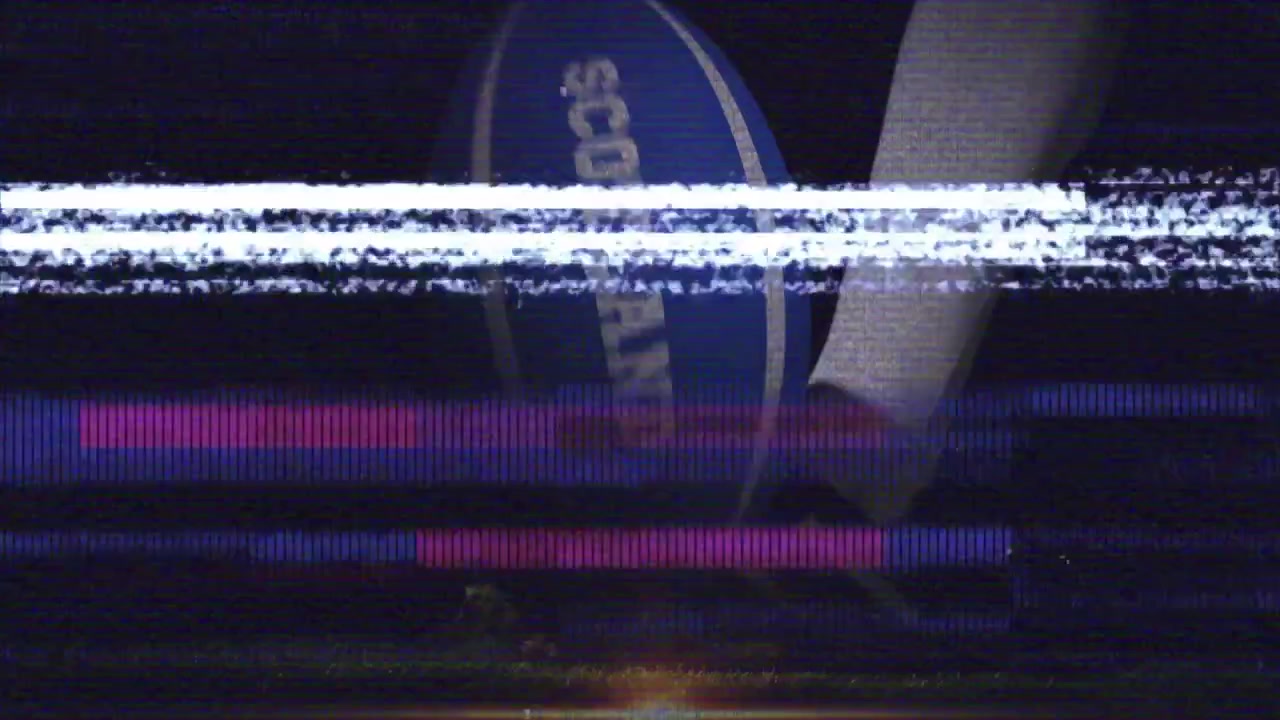 Digital noise initiating ball fading center, boot descending and kicking ball, showcasing Scotland