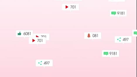 animation of changing numbers and icons in notification bars against abstract background