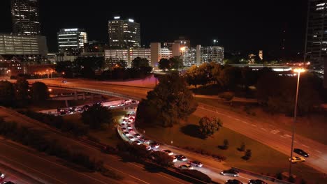 drone shot of atlanta state police cars at peachtree street civic center, georgia, united states