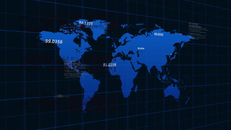 animation of data processing and world map over black background