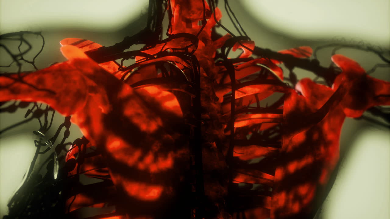 Detailed visualization of bones and internal structures in a vibrant design