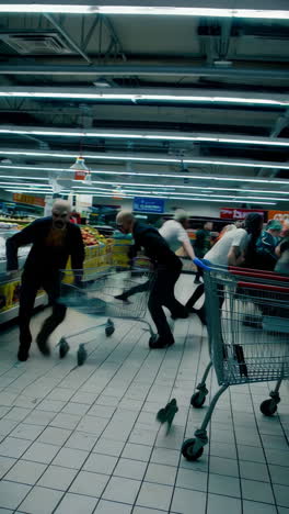 shoppers in a supermarket at night