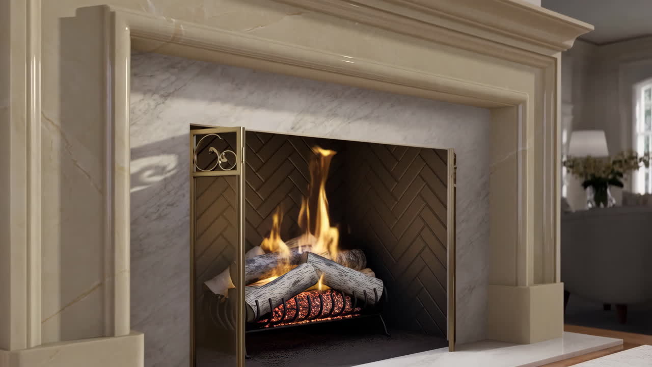 불타는 나무를 가진 쾌적한 벽난로