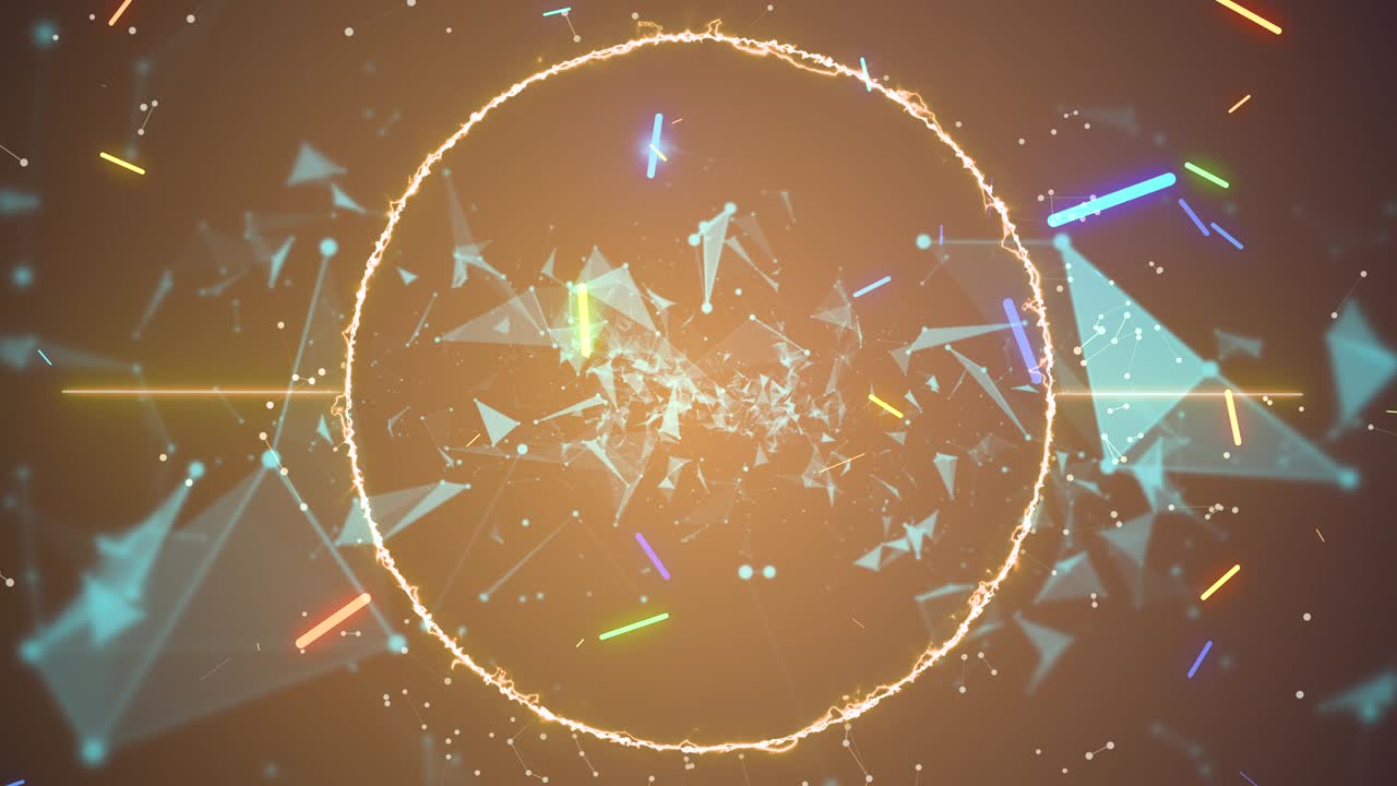 아나 에너지의 애니메이션: 아브스트랙트 골든 플레임 링을 통해 온 네온 블루 플렉서스 네트워크