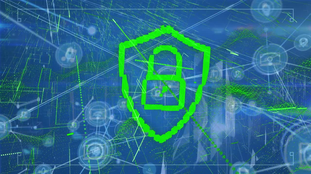 파란색 배경에 연결 네트워크와 디지털 인터페이스의 애니메이션