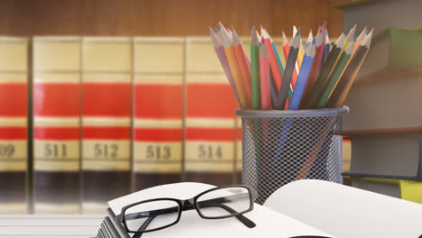 animation of school items and books in row in background