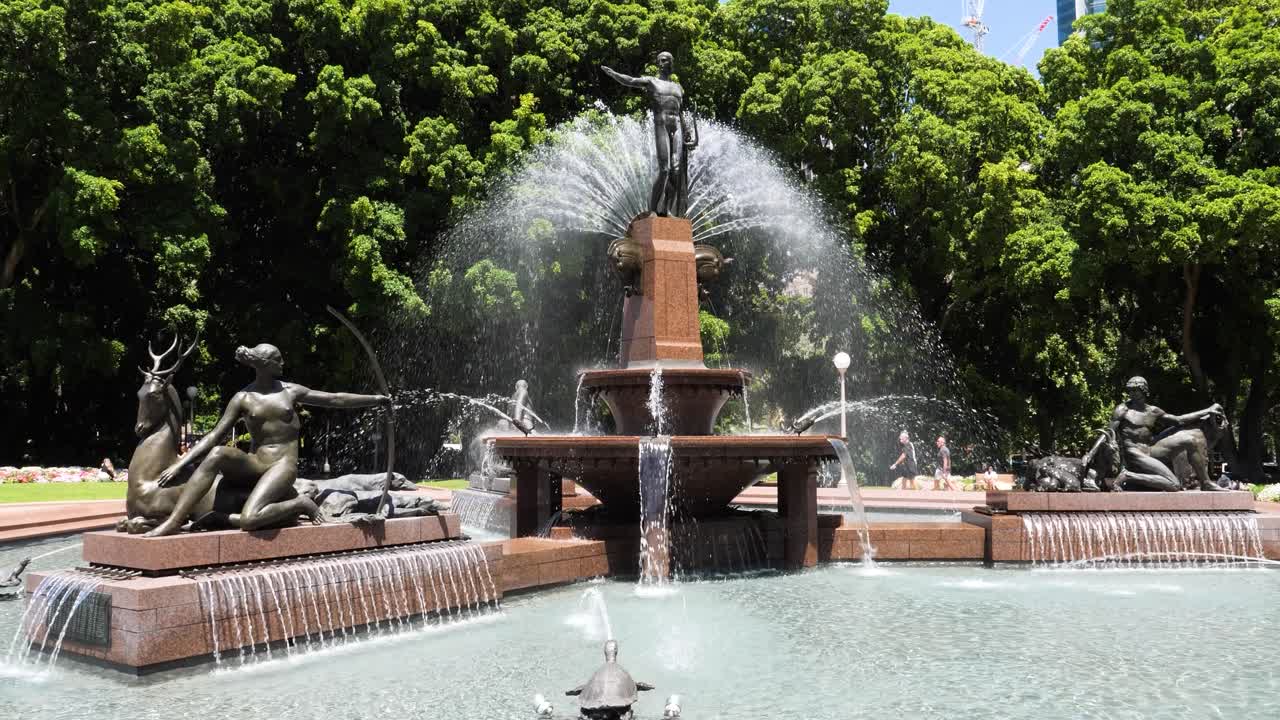 Art Deco fountain "Archibald Memorial Fountain" one of iconic landmarks in Sydney's famous Hyde Park
