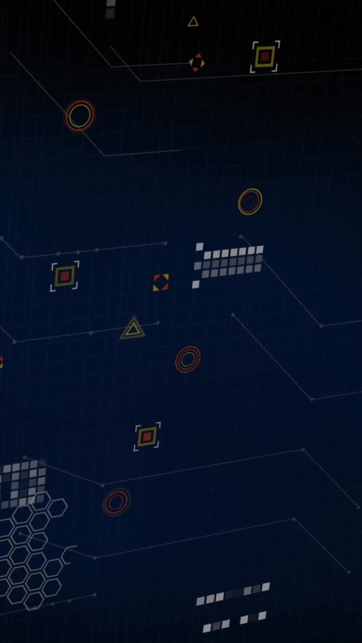 Animation of multiple lines and geometric symbols over data server rack