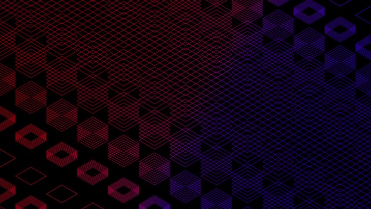 Abstract line 3D virtual isometric square lighting moving, Blockchain technology network digital data transfer, glowing on black background seamless looping animation 4K with matte alpha channel
