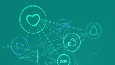 animation of network of connections with icons and scope scanning