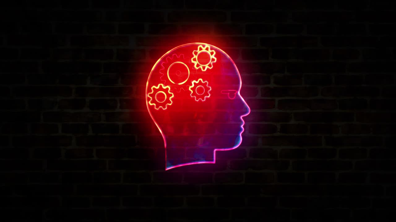 Artificial intelligence symbol neon on brick wall