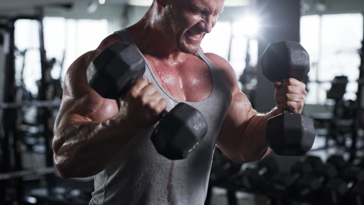 Sessione di allenamento di forza intensa: un atleta motivato mostra incredibile determinazione e potenza mentre solleva pesi in un ambiente di palestra moderno.
