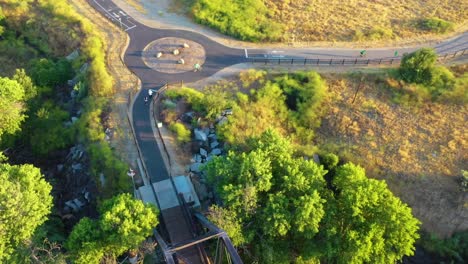 Iron-Horse-Trailhead-Bridge-in-Valencia,-CA