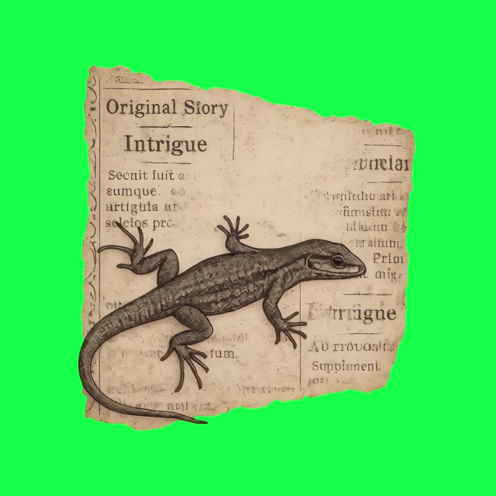 Ilustrasi Kadal Vintage Merayap di Kertas Tua
