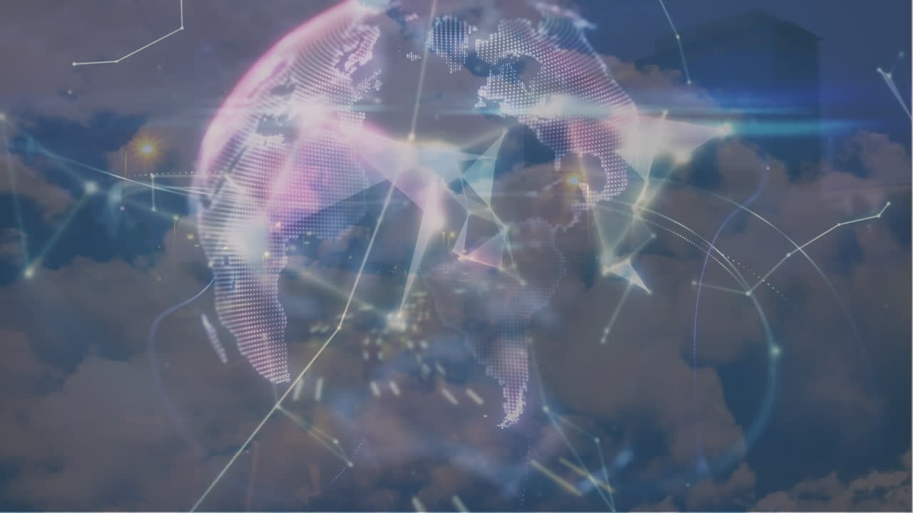 Animation of network of connections over fast traffic and globe