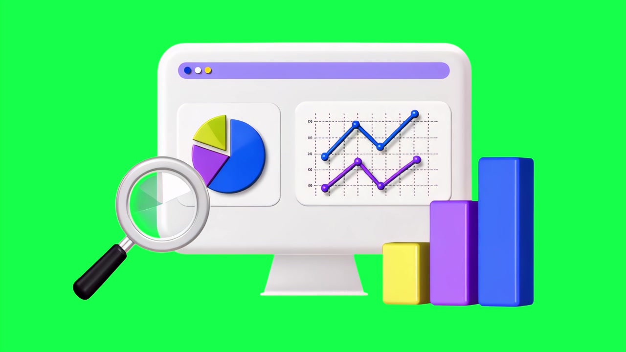 Analytics and graphs, data and analysis animation, transparent 4K video, green screen