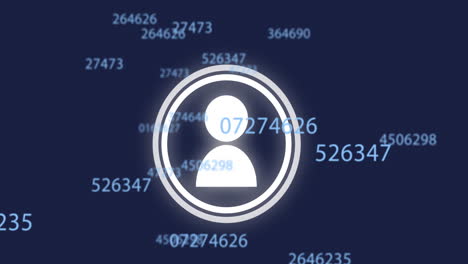 animación del icono del usuario sobre números flotantes en fondo azul oscuro