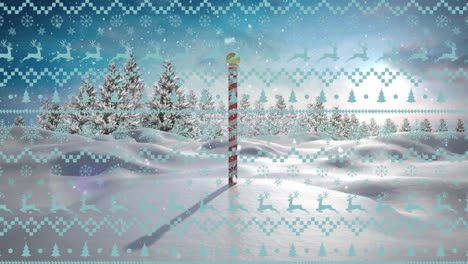 diseño de patrón tradicional de navidad en movimiento sin fisuras contra el polo norte en el paisaje de invierno
