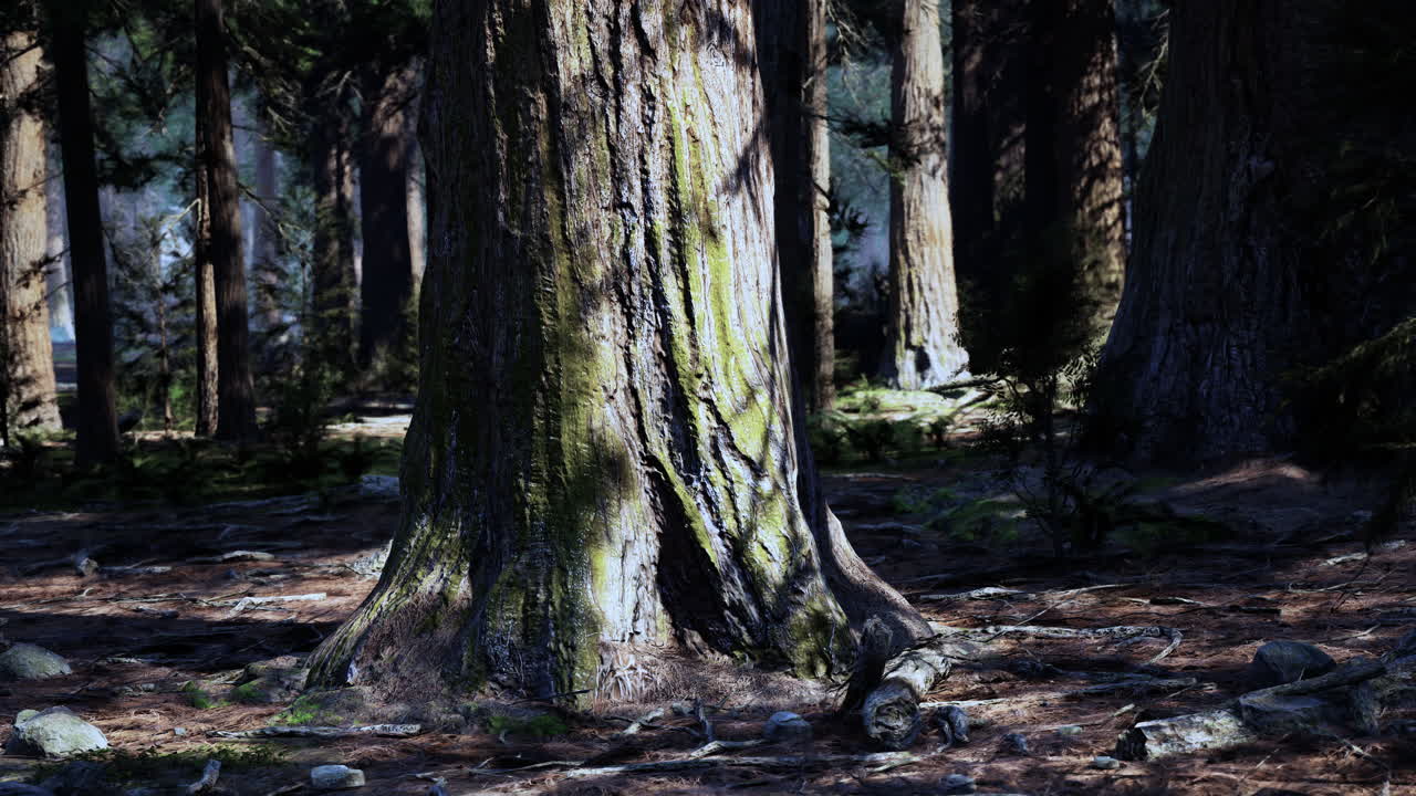 숲 속 의 키가 큰 레드우드 나무