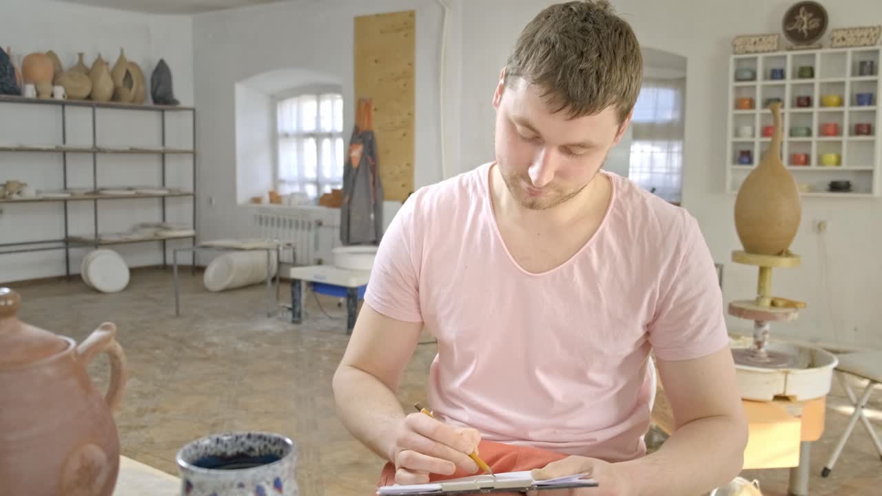 Pottery Artist Sketching in a Studio