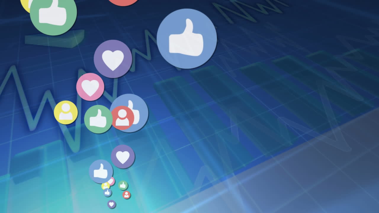 소셜 미디어 아이콘과 그래프