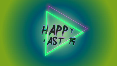 felices pascuas con triángulos de neón en degradado verde