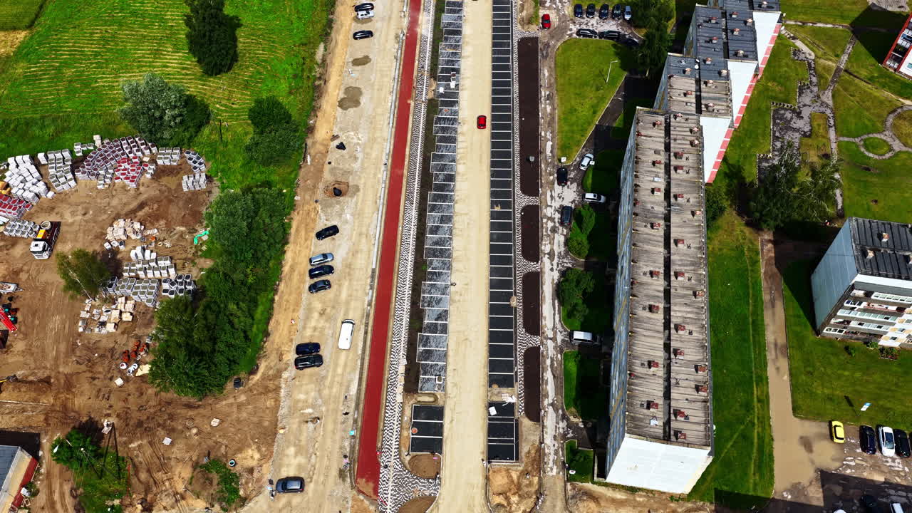 Top drone shot of infrastructure project during daytime