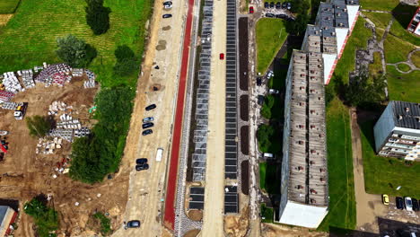 top drone shot of infrastructure project during daytime