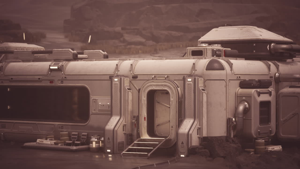 Colonist base on a distant planet with advanced technology and equipment