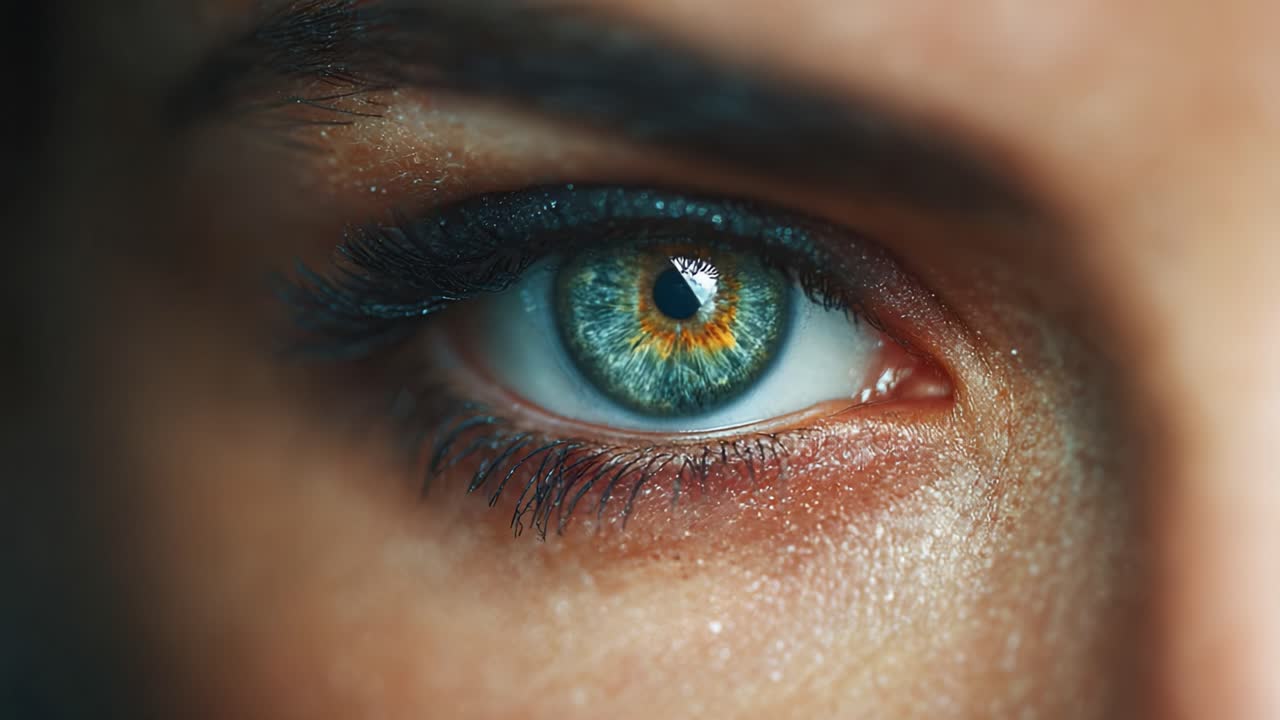 Intense Close-Up of a Striking Eye Capturing the Unique Colors and Textures of the Iris with Emphasis on the Intricacies of the Eyelid and Eyelashes