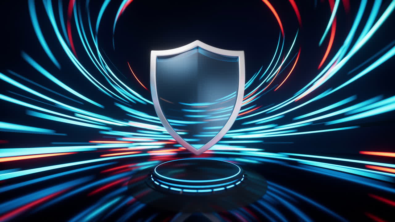 Shield with spin lines effect background, 3d rendering.