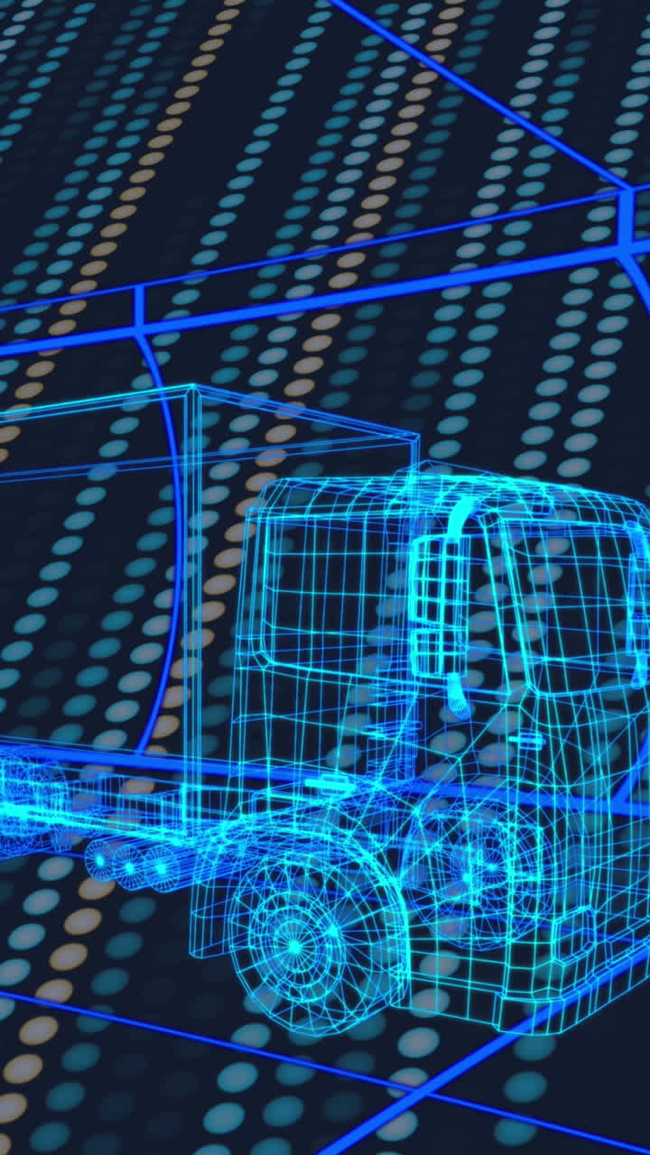 animación del proyecto de camión sobre fondo marino con luces amarillas y verdes