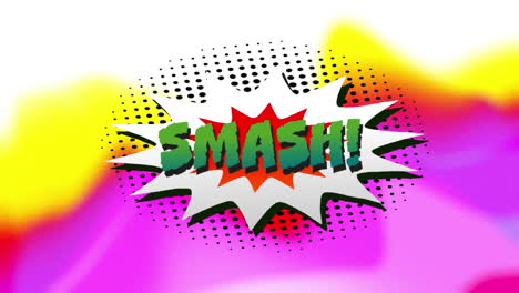 animation of smash text in speech bubble over vibrant waving lines