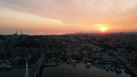 aerial view in istanbul golden horn with amazing sunset
