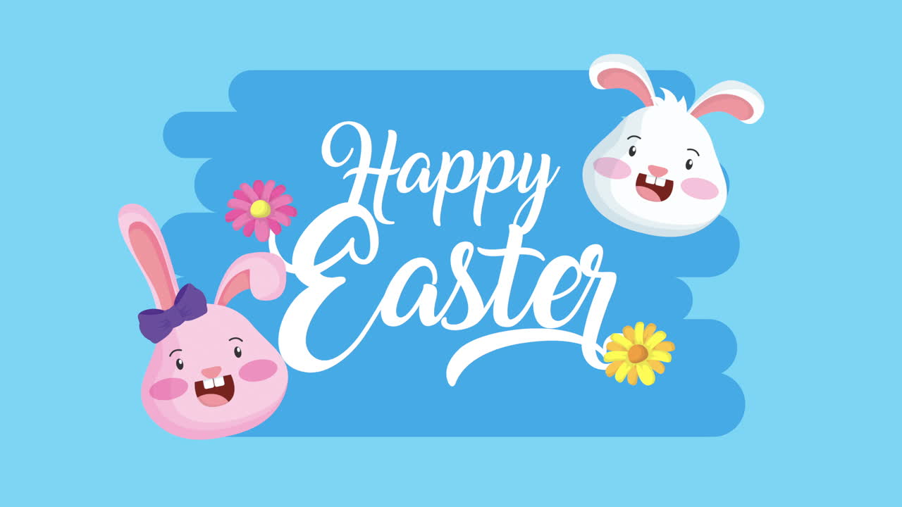 felicità pasqua carta animata con conigli coppia