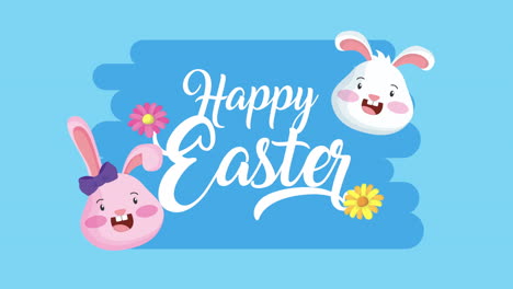 happy easter animated card with rabbits couple