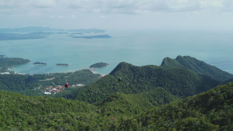 Drone-view-of-Cable-Car-in-Langkawi-Island,-Kedah,-Malaysia