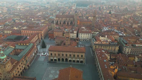 aerial view above piazza maggiore in bologna, italy at christmas