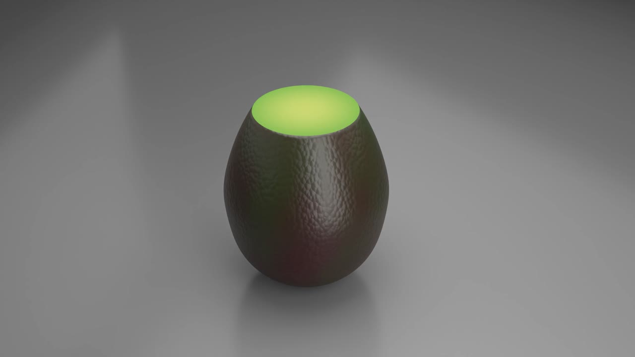 3D animation rendering of organic health food, a ripe seedless avocado slices.