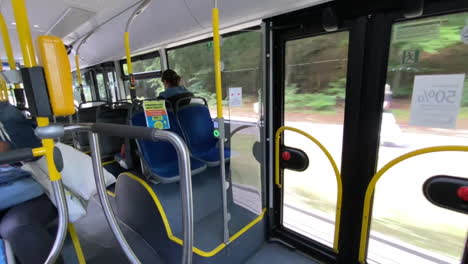 static shot of riding inside european transit bus public transportation