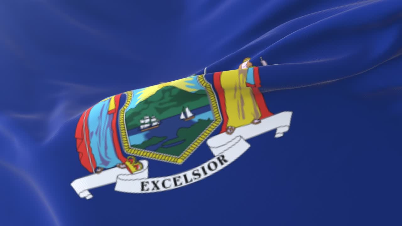 bandera del estado estadounidense de nueva york, estados unidos, ondeando al viento. bucle