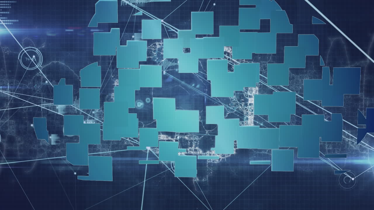 검은색 배경에 데이터 처리를 가진 연결 네트워크를 통해 클라우드 아이콘의 애니메이션