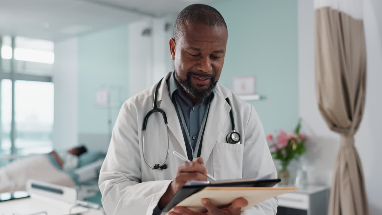 Career, black man and doctor with a tablet