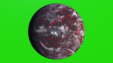 planeta volcánico realista girando en la pantalla verde. la tierra el desastre global